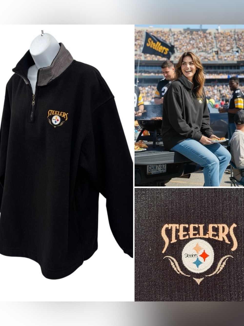 Pittsburgh Steelers Embroidered 1/4 Zip Ribbed Pullover Lee Casual Sz.XL Vintage